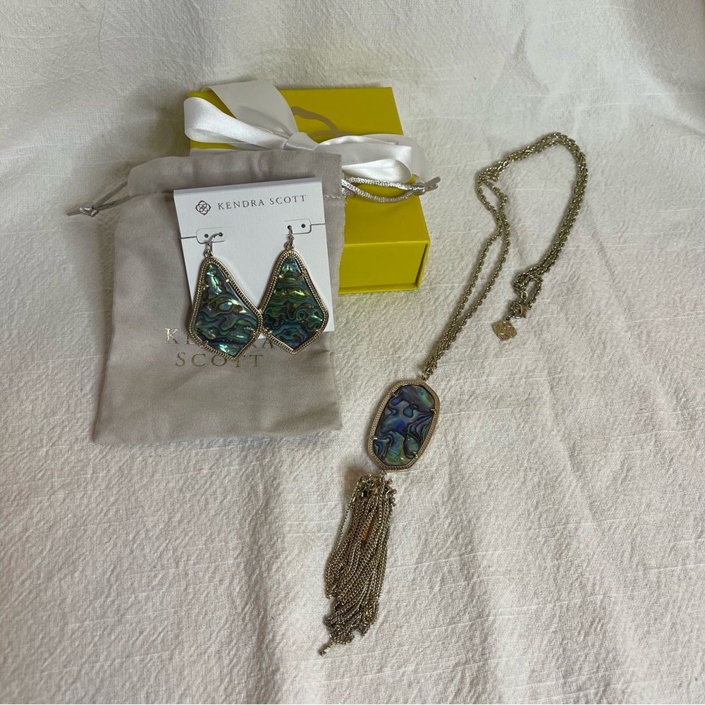 Kendra Scott Abalone Shell Earrings & Necklace Set